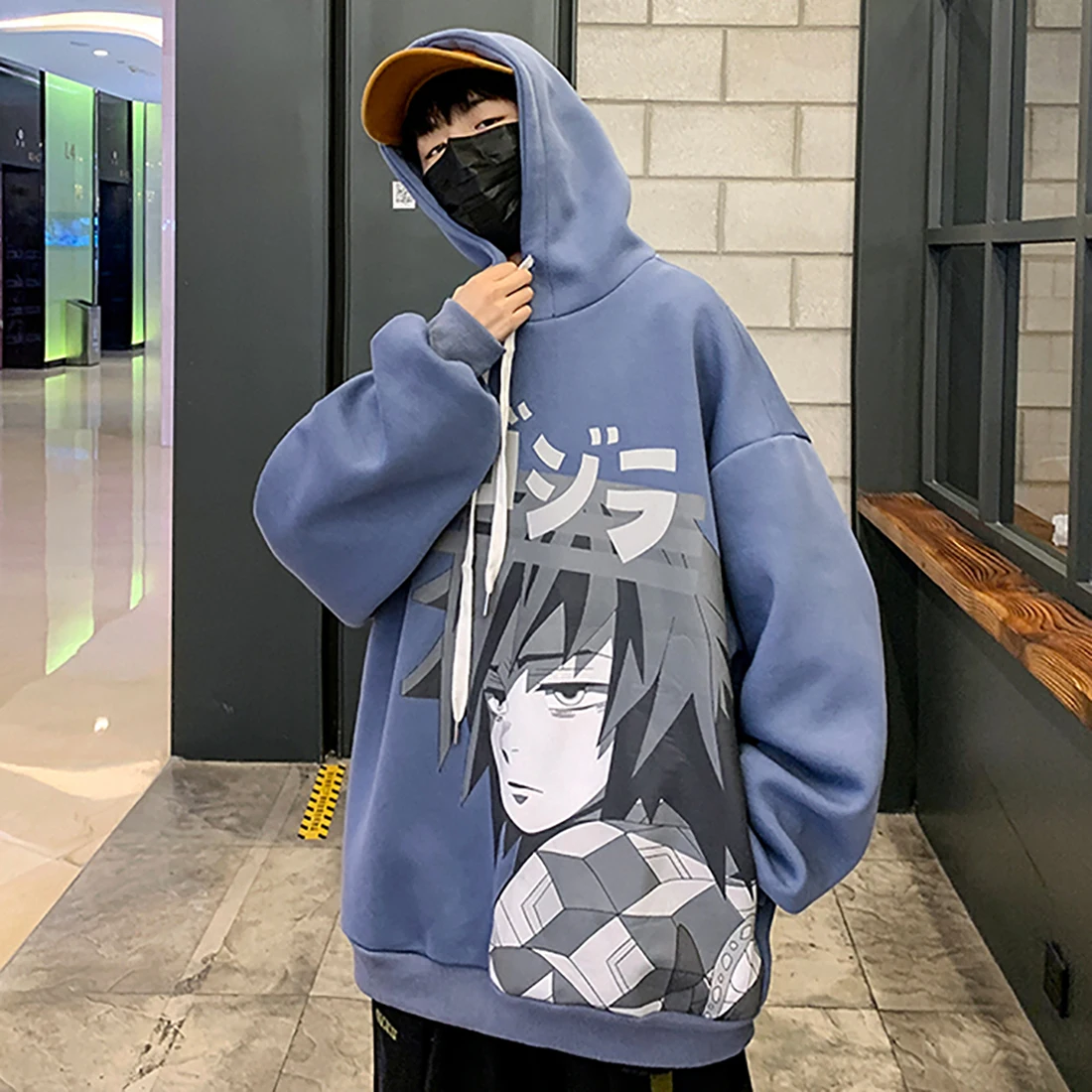 ATSUNSET Anime Demon Slayer Tomioka Yiyong Printed Sweatshirt Autumn Harajuku Japanese Pullover Daily Streetwear Hoodie Top