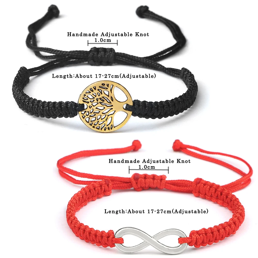 2 pz/set Rosso Nero Albero della Vita Filo Bracciale Da Uomo Intrecciato A Mano Regolabile Buddista Tibetano Braccialetto Delle Donne Amante Dei Monili Regalo