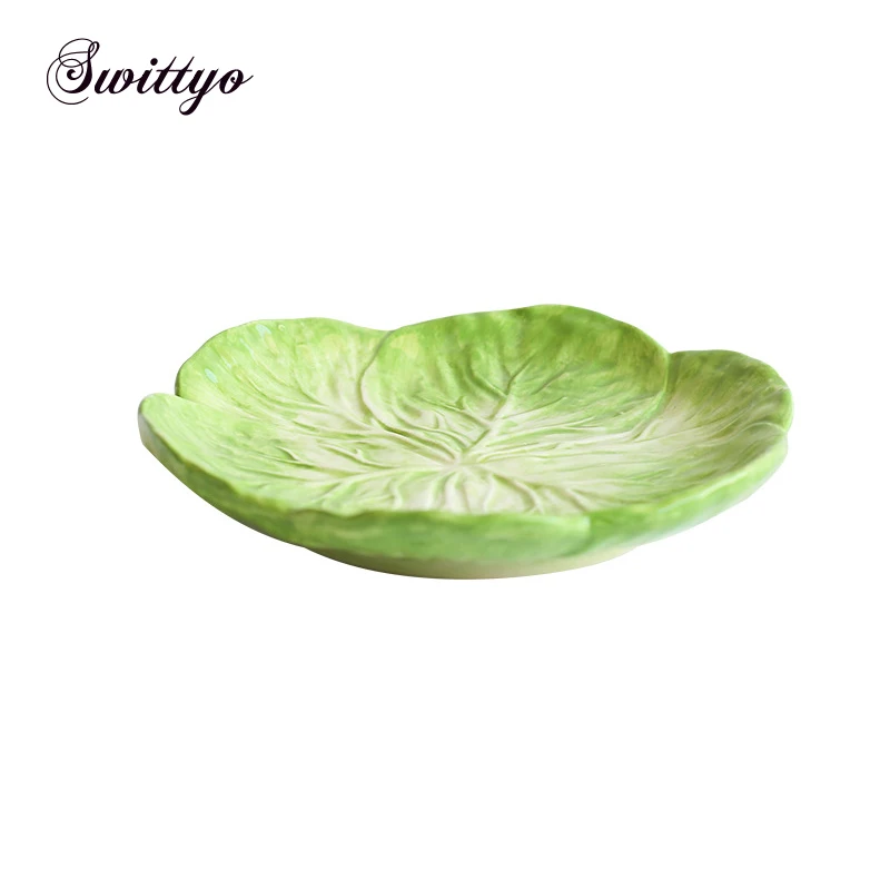 7.5inch Funny Green Cabbage Salad Dinner Plate Flat Ceramic Round Shallow Dessert Dishes Party Sushi Tray Tableware Crockery.