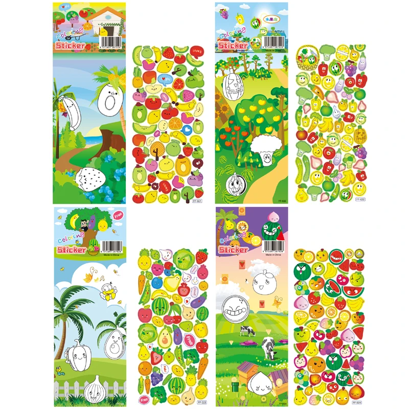 4 Sheets/set Cartoon Fruit 3D Puffy Bubble Stickers Waterproof Cute DIY Scrapbook Sticker Lovely Gift For Kids