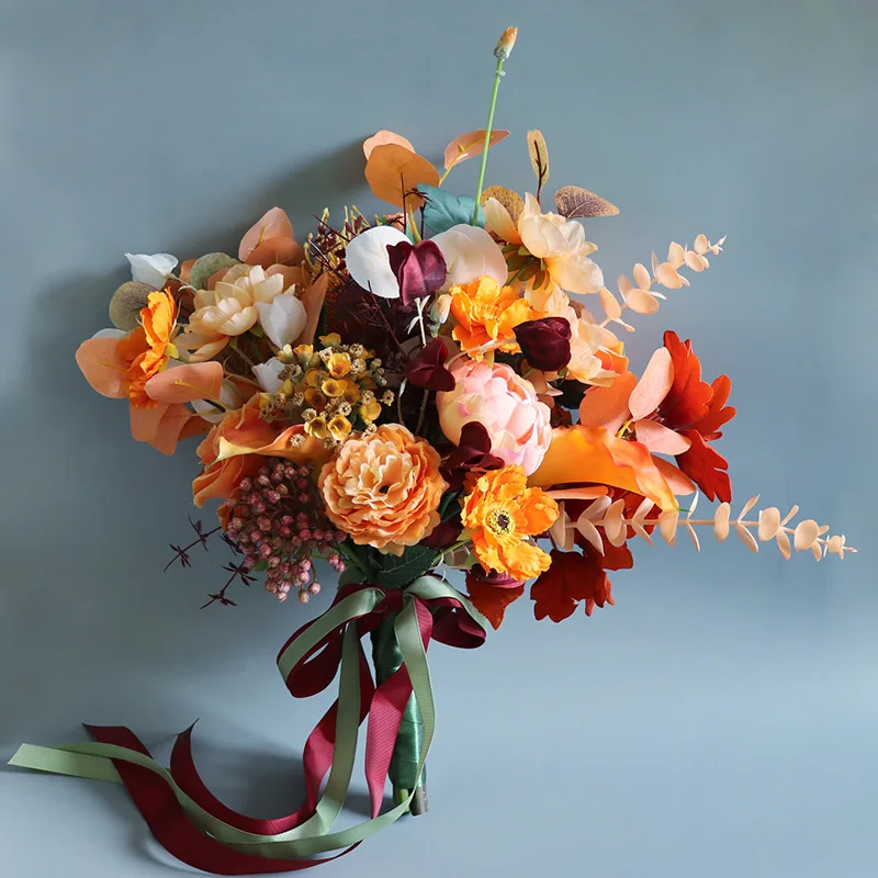 Wedding Bouquet Burgundy with Orange Bridal Bouquets Wedding Accessories 40*55cm Latest Style