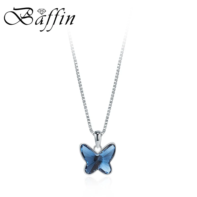 BAFFIN-collares con colgante de mariposa para niñas y mujeres, collares de Color plateado, cristales de Austria, joyería de moda