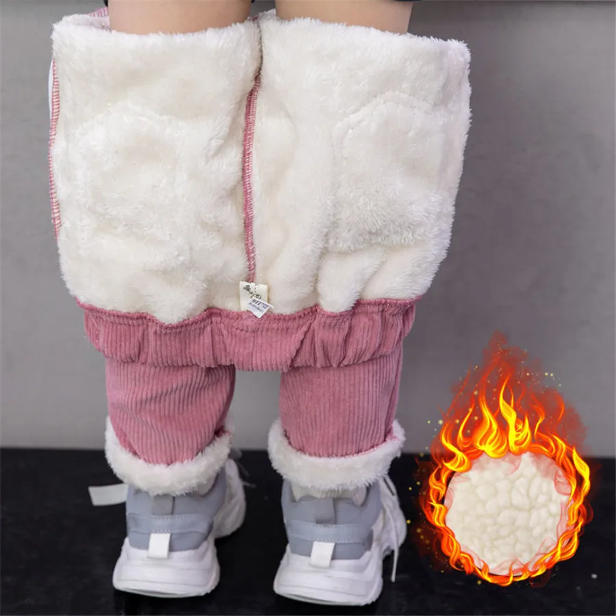 Winter Children Pants Girls Plus Velvet Thick Jeans High Waist Warm Trousers Kids 4 to13Years Baby Clothes Pencil Pants