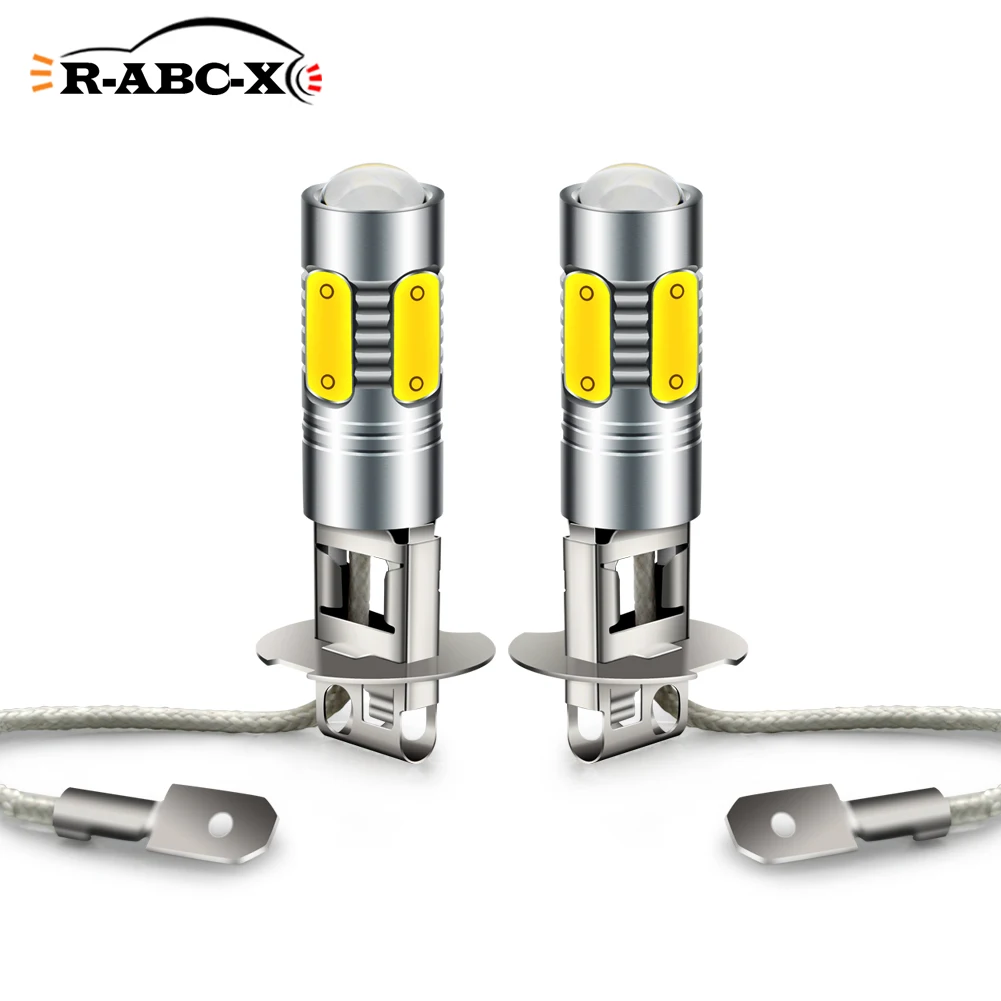 

RUIANDSION 2Pcs H1 H3 Car Fog Light Bulb Auto Daytime Driving Lamp 1200Lm COB LED 10V-30V 12V 24V White 6000K Amber 2700K