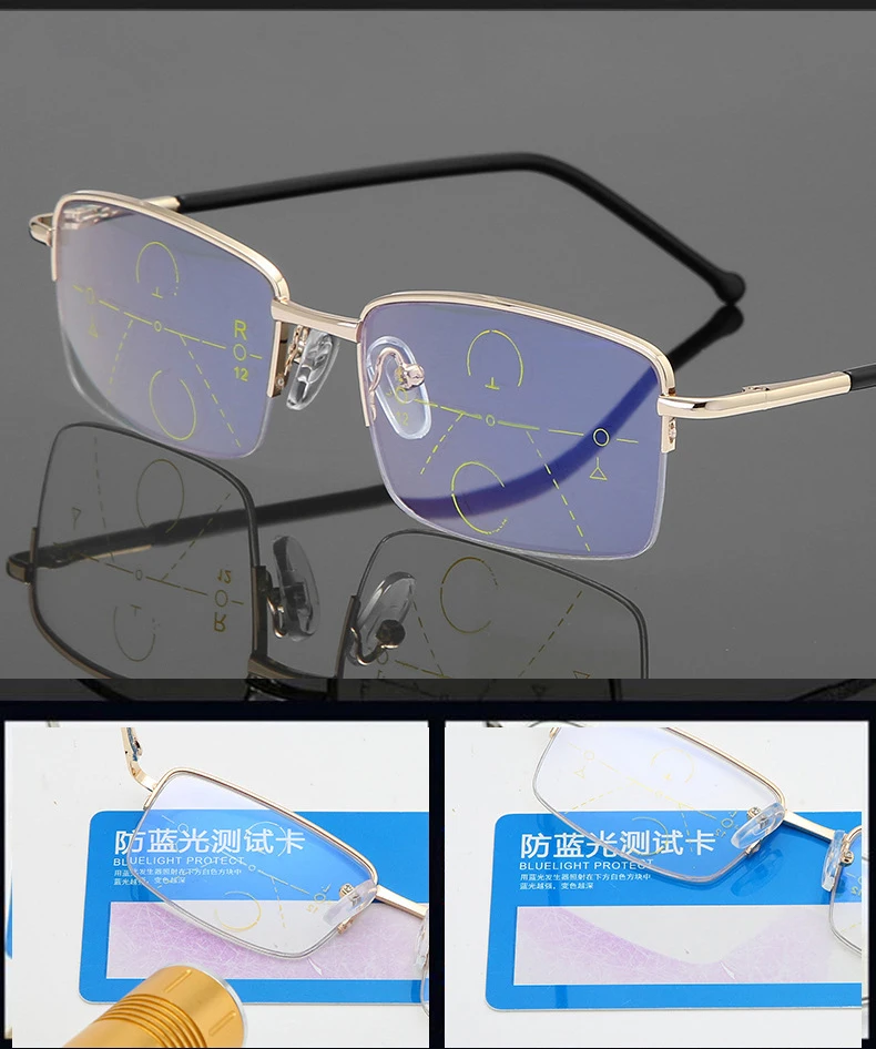 

Agstum Multifocal Progressive Reading Glasses Men Women Anti Blue Light Near Far Sight Alloy Presbyopic Eyewear Diopter