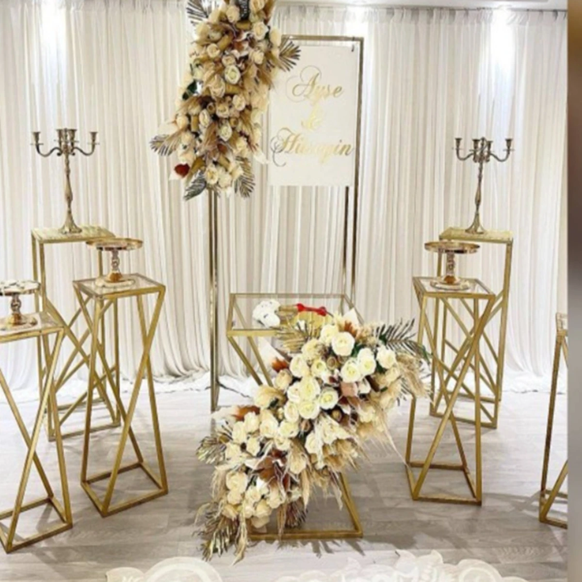 4pcs/set)New design wedding decoration backdrop stand round cake table flower pedestal metal gold plinth AB319