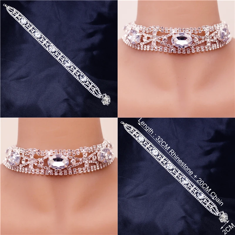 2021 New Luxury Hollow Flower Choker Necklace Vintage Statement Crystal Rhinestone Wedding Neck Jewelry for Women Party Decorate