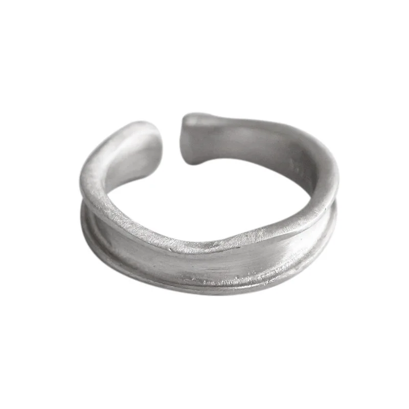 Zilveren Kleur Europese En Amerikaanse Sieraden Eenvoudige Onregelmatige Concave-Convexe Ring Mode Getij Flow Open Ring