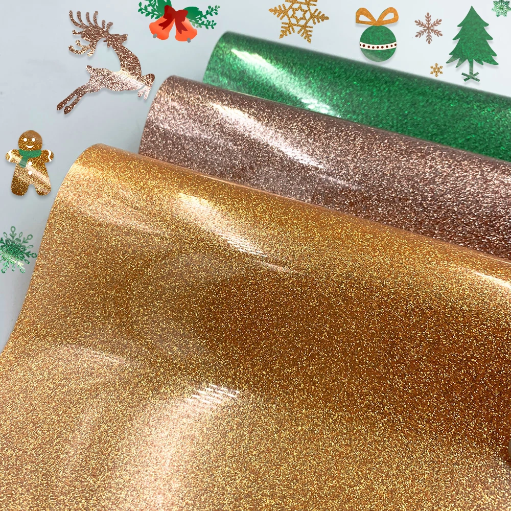 30*25cm/50cm Xmas GLITTER Heat Transfer Vinyl Iron on Clothing HTV Printing Heat Press T-Shirt Cut Film Roll Garment DIY
