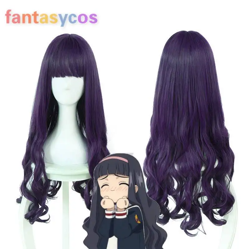 Anime Card Captor Sakura Tomoyo Daidouji Long Wavy Purple Bangs Heat Resistant Synthetic Hair Cosplay Wig+ Free Wig Cap