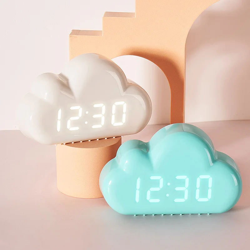 Creative Cloud Sound Control Led Clock Bedside Snooze Small Alarm Clock Student Luminous Electronic Clock