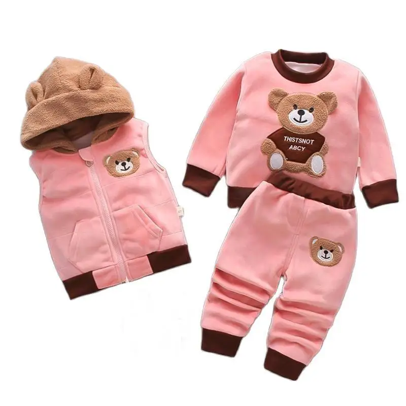 2023 New Baby Boys Girls Christmas Cartoon Winter felpa con cappuccio Warm Vest Coat + felpa + pantaloni 3 pezzi tuta sportiva per bambini infantili