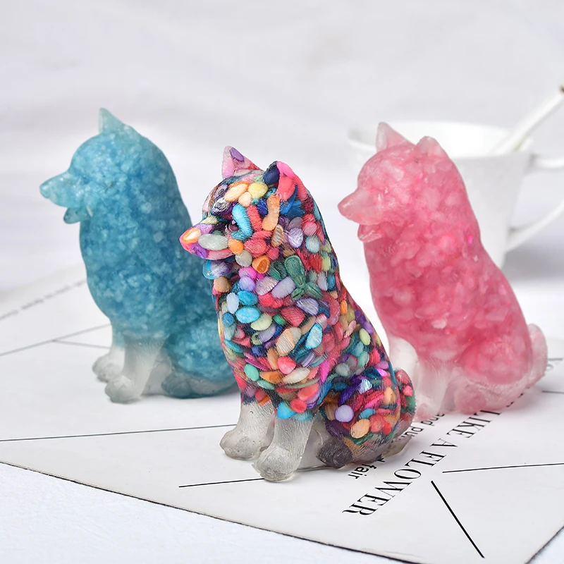 

Natural Crystal Gravel Silica Gel Colourful Animal Dog Figurine Crafts Souvenir Home Decor Specimen Reiki Energy Stone Gift