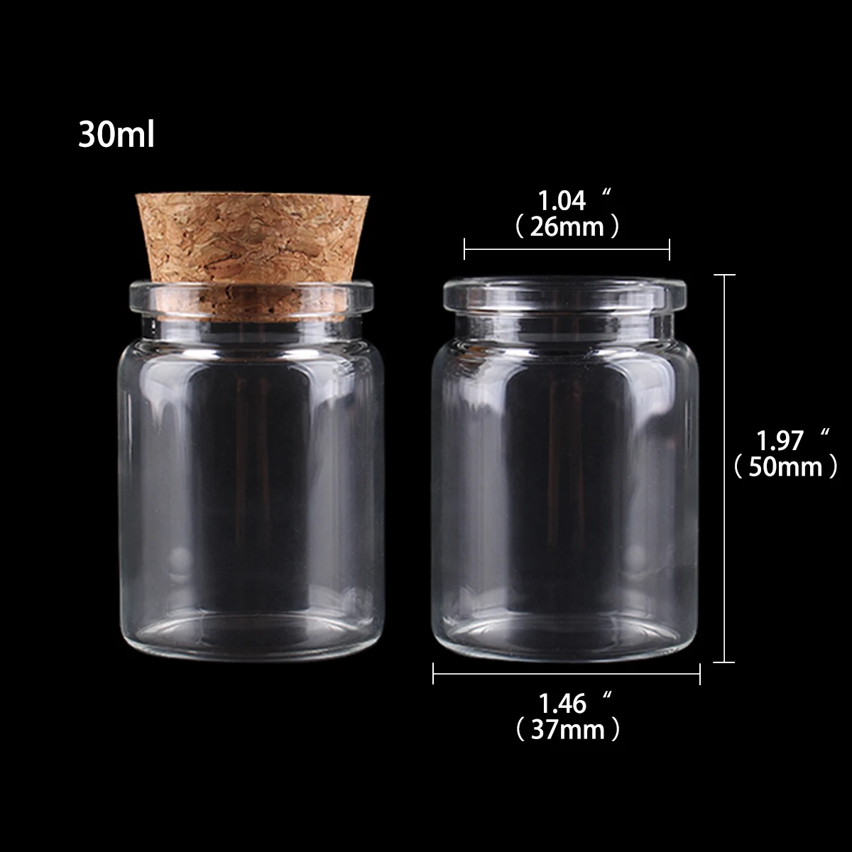 6 pieces 30ml Size 37x50mm Mini Small Glass Candy Bottles Jars with Cork Stopper Lid for DIY Crafts Wedding Favors