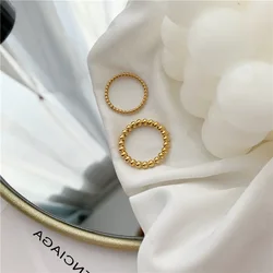 Solid Small Round Bead Titanium Steel Golden Tail Ring Female European and American ins Top Quality Never Fade