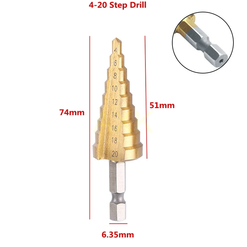 3-12mm 4-12mm 4-20mm HSS Straight Groove Hexagonal Step Drill Bit Set Titanium Coated Wood Metal Hole Cutter Core Drill Bit Set