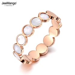 JeeMango New Titanium Stainless Steel Fine Brand White Shell Rings Bridal Wedding Geometric Ring Jewelry For Women Girls JR19113