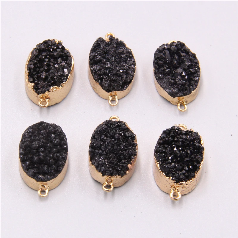 Natural black crystal quartz connector pendants necklace bracelet Accessories agates druzy connector charm pendant jewelry gifts