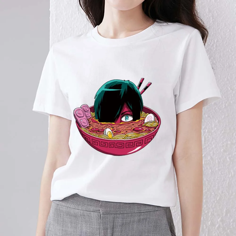 

T-shirt Women's Style Street Harajuku Casual Japanese Funny Gourmet Pattern Printed Slim-fit Commuter Clothes Soft O-neck Top
