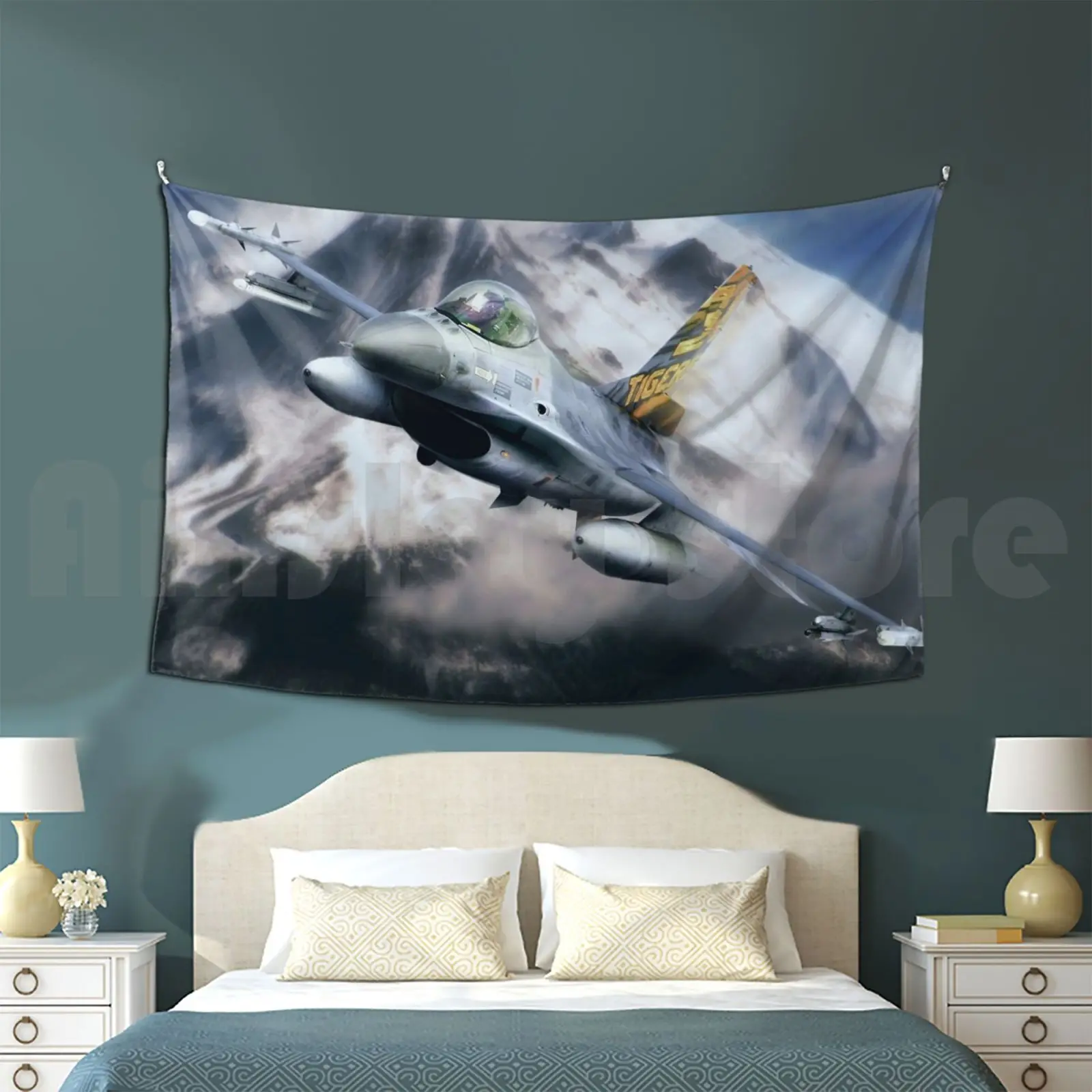 F16 Falcon Tiger Tapestry Living Room Bedroom F16 Falcon Jet Fighter War Usaf Aviation Flight Flying