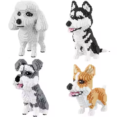 Idea Pets Animal Nanobrick Siberian Husky Corgi Poodle Schnauzer Dog Micro Diamond Block Puppy Doge Shiba Inu Toys For Gifts