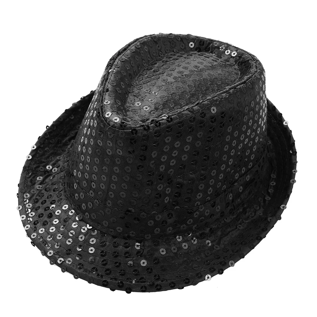 Sequins Fedora Hat Unisex Kids Boys Girls Solid Jazz Dance Cap Birthday Party Show Dance Decoration Halloween Classic Jazz Hats