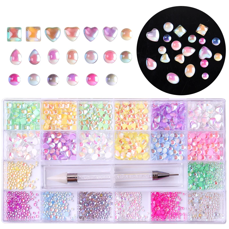 

Mixed Size Set 1pc Pick Up Pen Large Crystal Decorations 3D AB Flat Gem Nail Art Rhinestones Kit Acrylic Boxed 21 Grids 2021 New