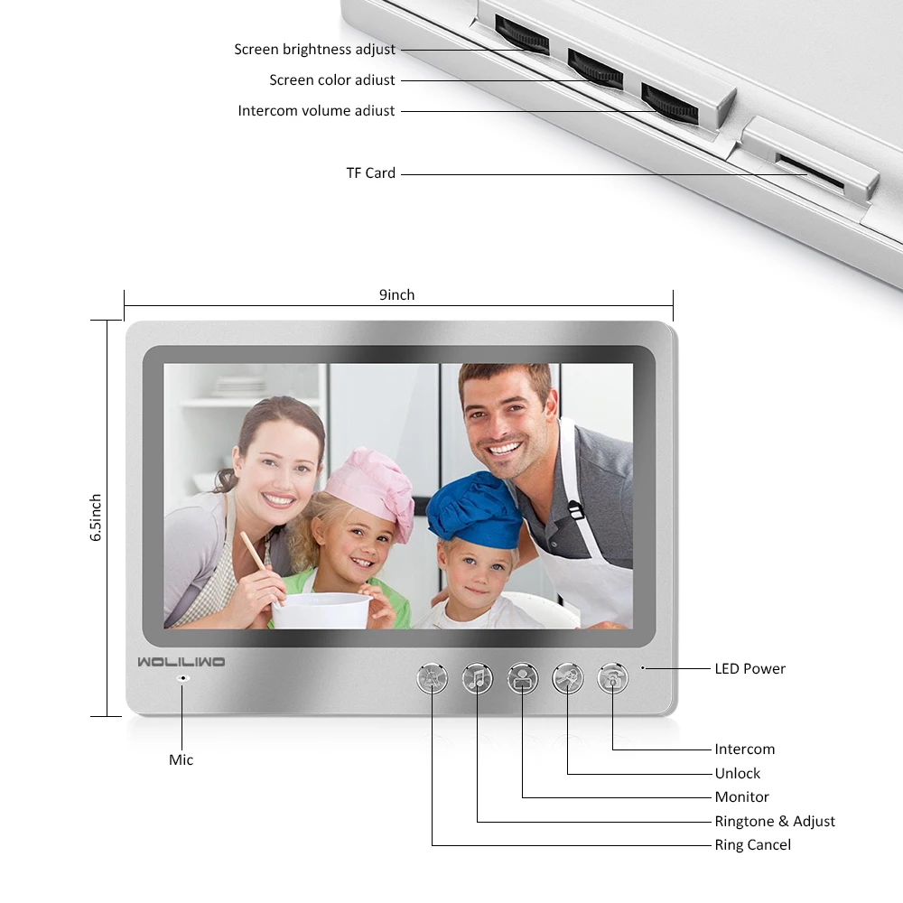 Wifi Video Intercom Systeem 9''screen Deurintercom Record System Wit Licht Nachtzicht Rfid Unlock Deurbel Camera Remote Unlock