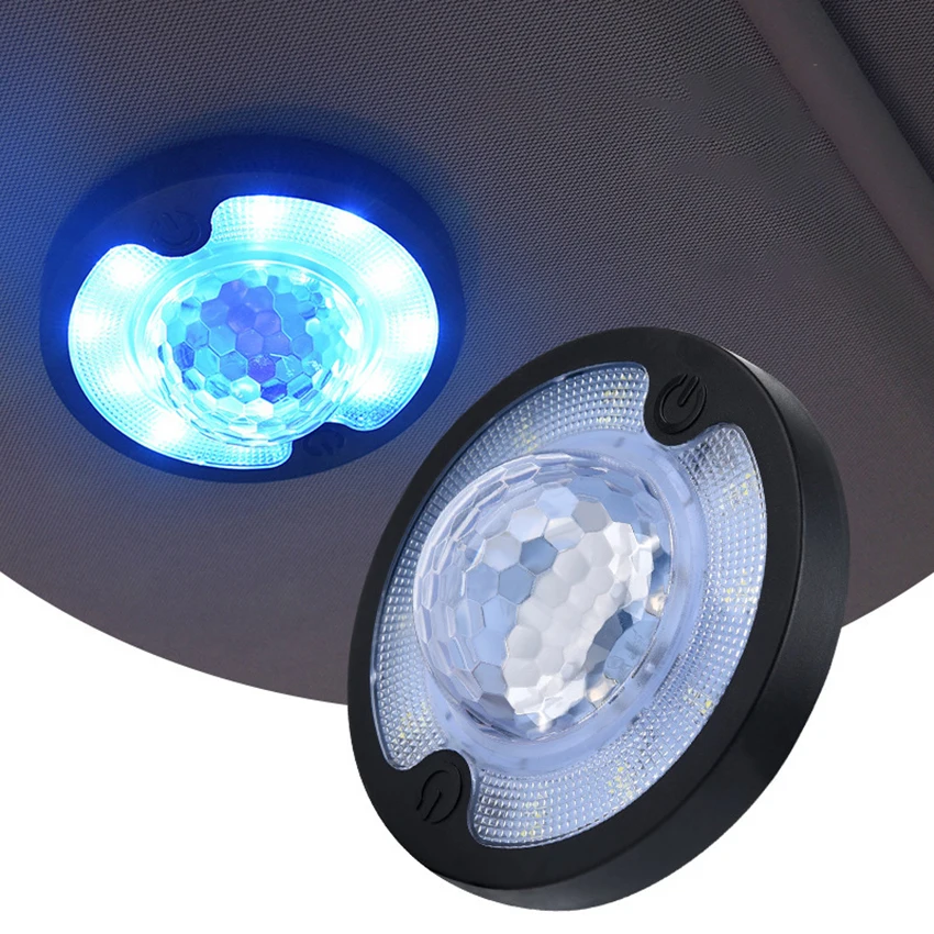 Car Interior LED Roof Lights, Ice Blue + White, Warm Light, Sound Active Function, Sticky Touch Sensor Night Light