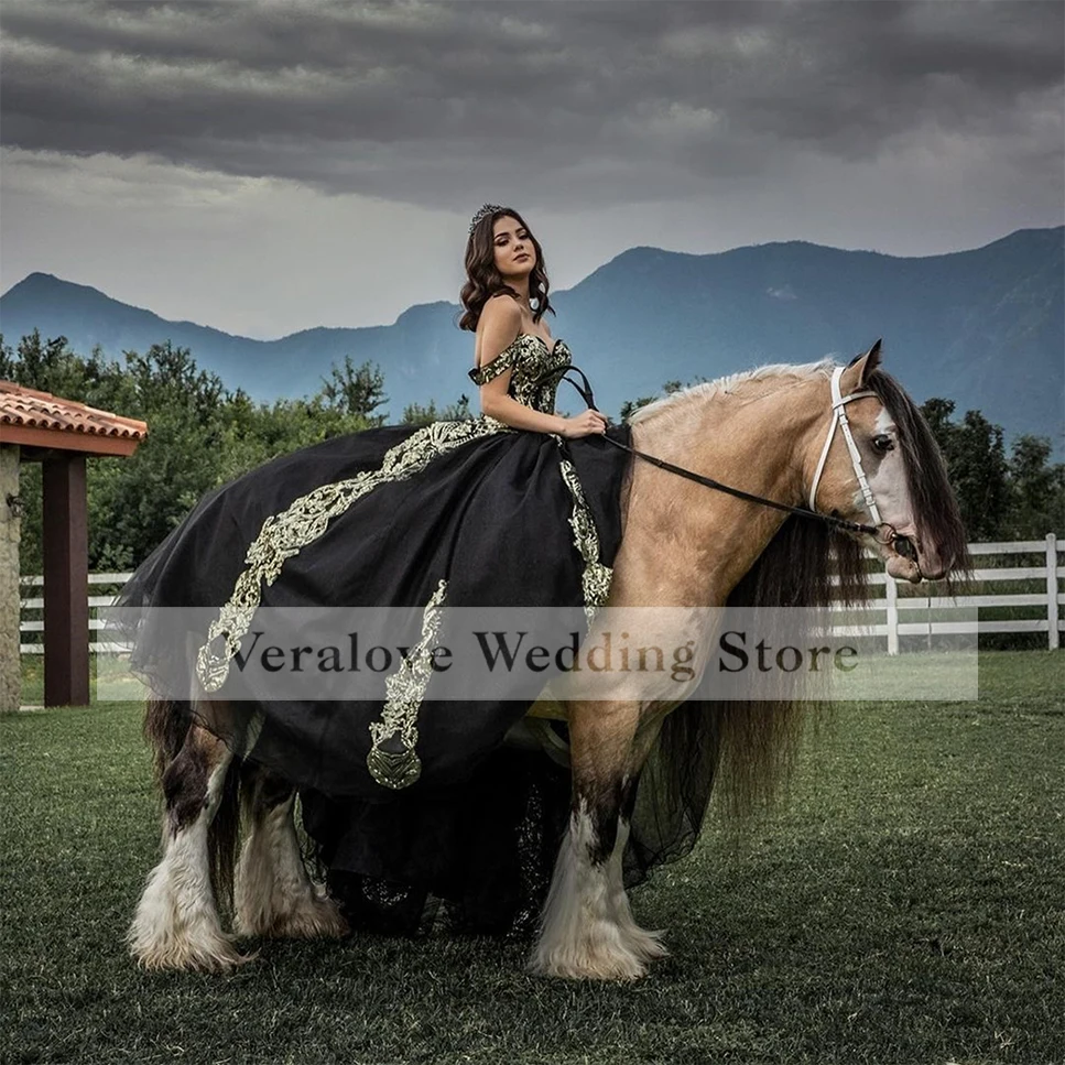 Gaun Vestidos De Fiesta Hitam dengan Payet Renda Quinceanera Meksiko 2022 Gaun Manis Applique Renda 16 "Gaun Vestidos De XV 15 Años