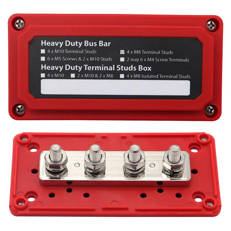 Bus Bar Box 300A 4 Terminal Studs High Current Busbar Cable Organizer Box M8 Heavy-Duty Modular Design Board Case for Car RV