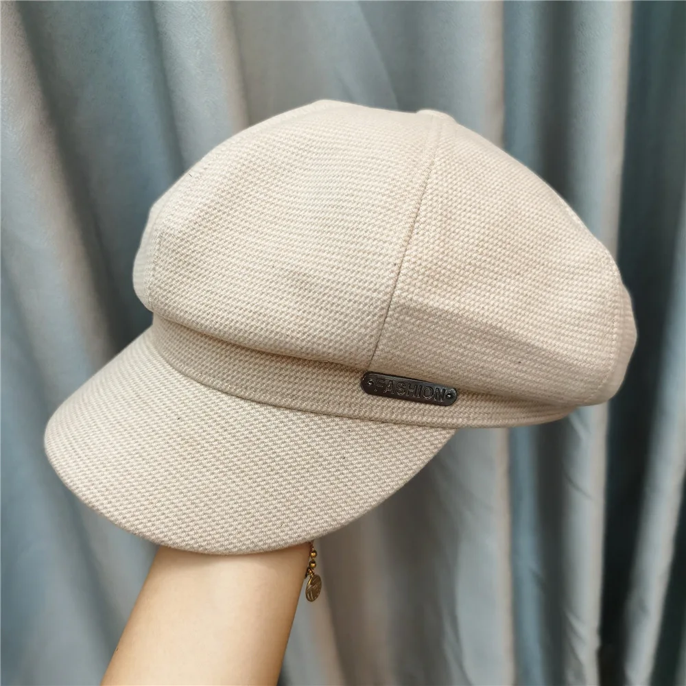 New hat female wild letter wide brim painter hat British street octagonal hat