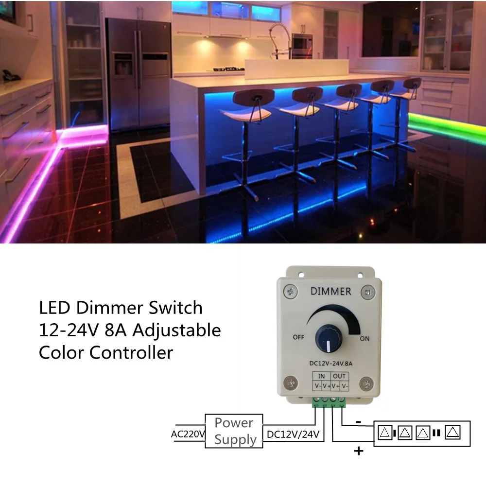 ECLH LED Dimmer Switch 12-24V Regulador de tensão 8A Controlador ajustável Fonte de alimentação de luz para lâmpada LED Luz de tira LED