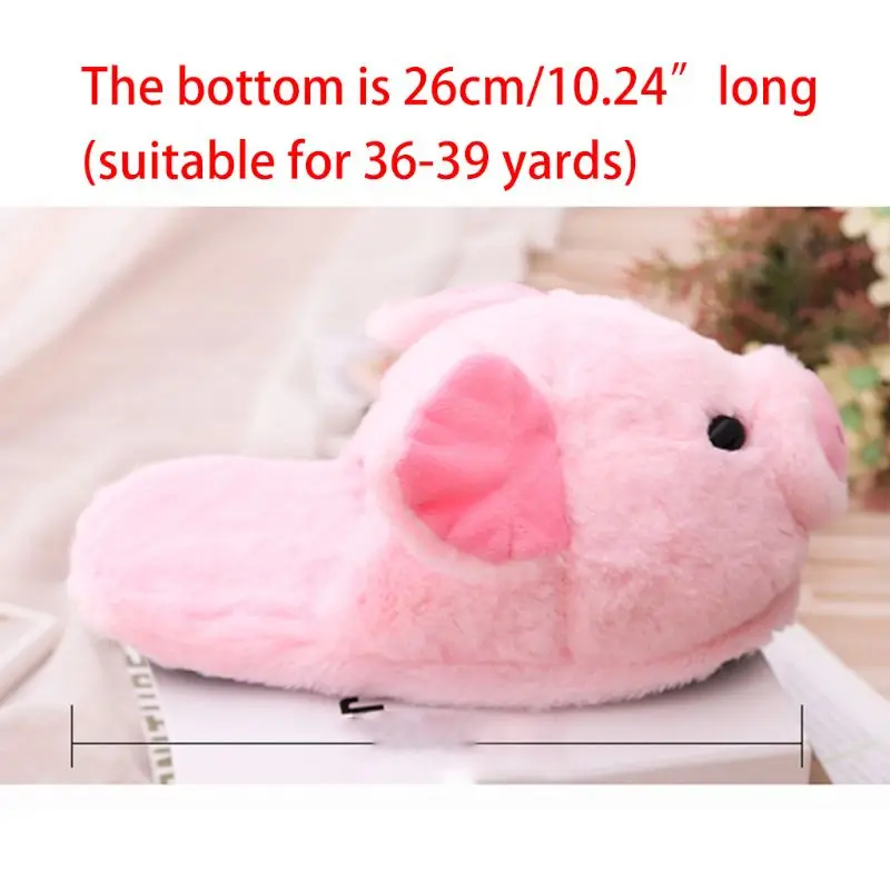 Women Winter Pink Pig Animal Cartoon Plush Slippers Non-Slip Furry Shoes