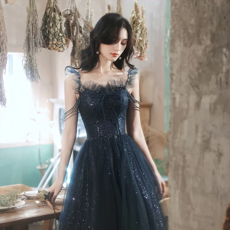 ผู้หญิงชุดชื่อเสียง Strapless Lace-Up Backless Elegant Party Gowns Sequined Appliques Sequined แขนกุดชุด