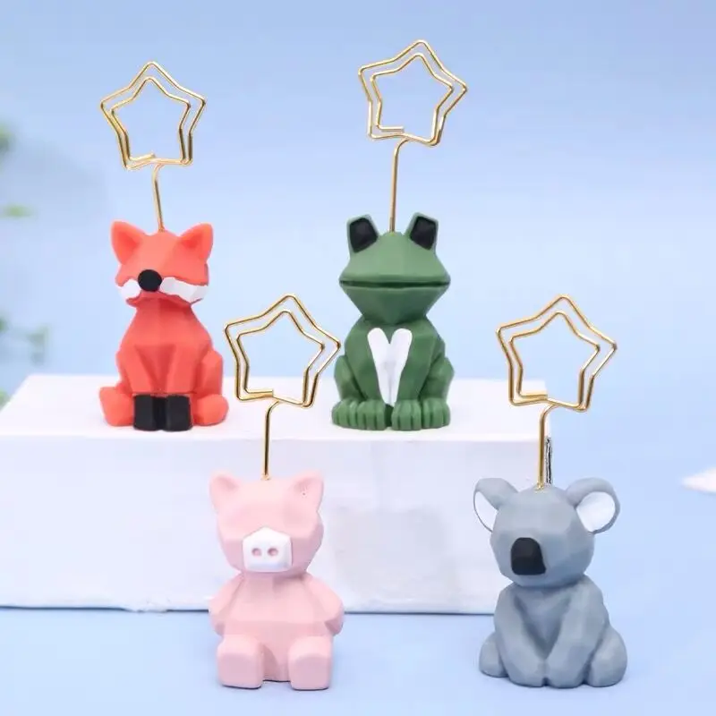 SKYSONIC Resin Animal Koala Frog Note Paper Card Clip Holder Desk Wedding Party Photo Stand Decorative Clip Holder Stationery