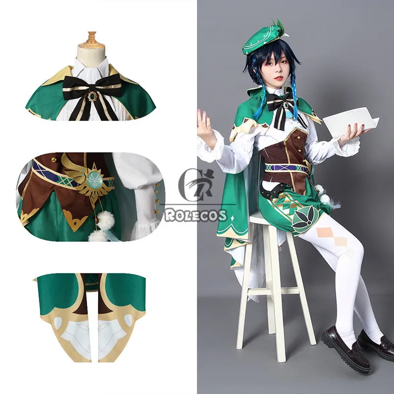 ROLECOS Game Genshin Impact Venti Cosplay Costume Women Party Full of Set Halloween Carnival Cos Clothing Outfit