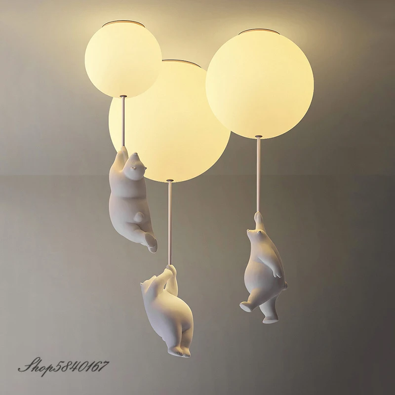 Modern Cartoon Ceiling Light Polar Bear Hanging Lamp for Children Room Living Room Bedroom Loft Art Decor Ceiling Light Fixtures