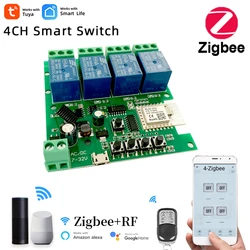 4CH Zigbee Smart Light Switch Module 5/12/32V RF433 Receiver 10A Relays Work with Alexa Google Assistant Tuya Smart Life