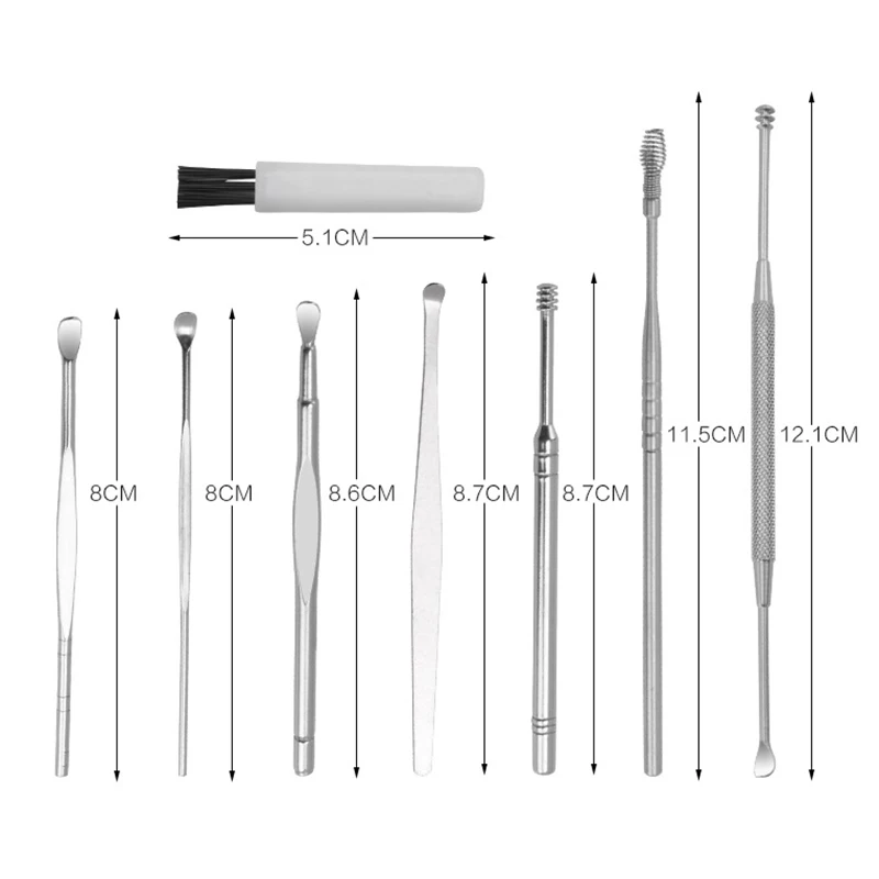 Brainbow 6PCS/8PCS Stainless Steel Earpick Wax Remover Curette Cleaner Easy Earwax Removal Swab Kit Health Care Tools in PVC Box