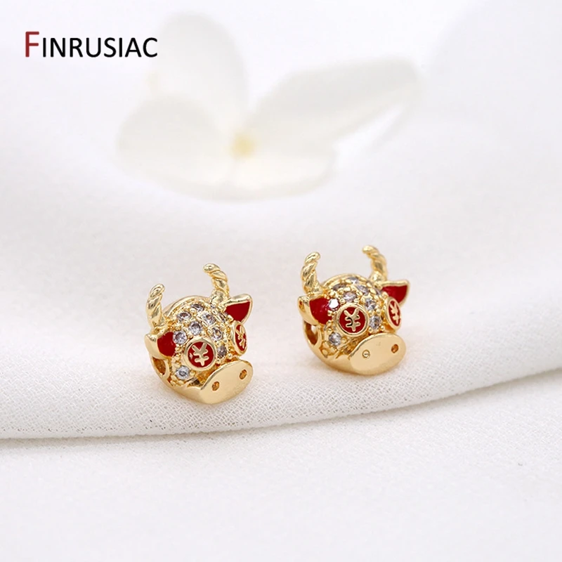 Gold Plated Cow Beads , Pave Setting Zircon Animal Bull Head Beads Accessories DIY Handmade Jewelry Bracelet Components image 4