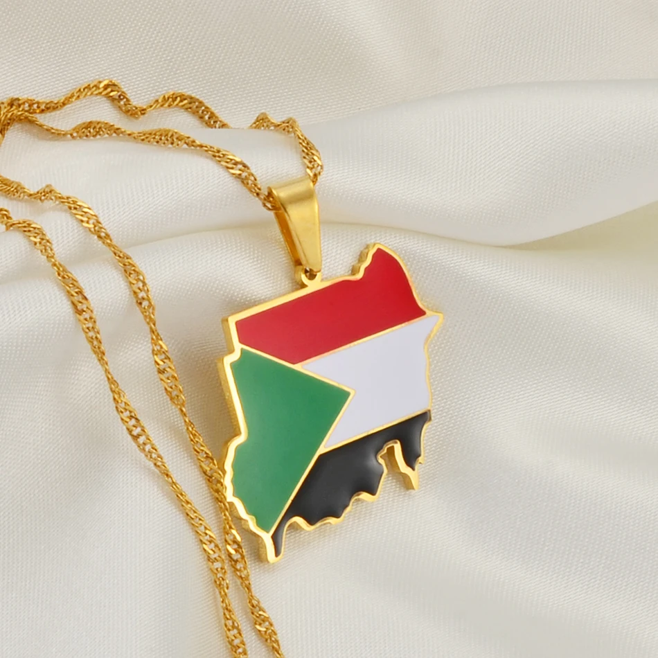 Anniyo Republic of the Sudan Map Flag Pendant Necklaces Silver Color/Gold Color Jewelry Ethnic  #209021