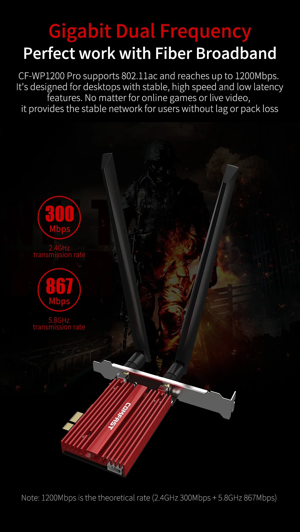 1200Mbps Không Dây WiFi BT 4.2 Ăng Ten 2 * 6dbi Intel 8265NGW Pcie Card WiFi Dành Cho Máy Tính Để Bàn Windows 10