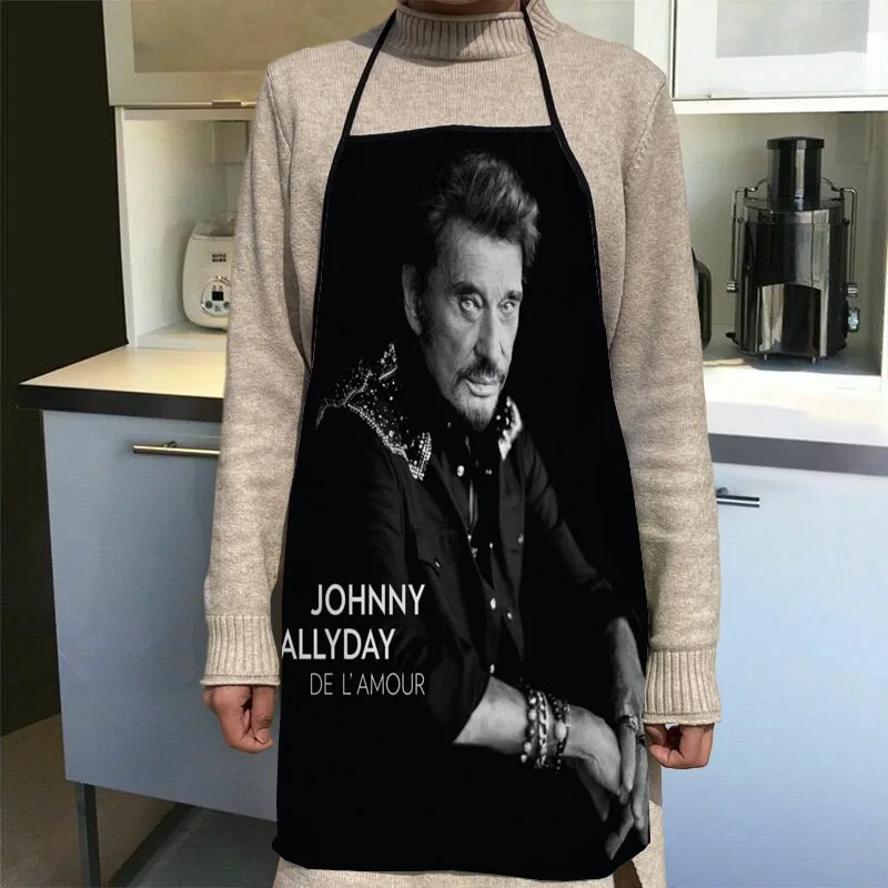 Johnny Hallyday Kitchen Apron Dinner Party Cooking Apron Adult Baking Accessories Waterproof Fabric Printed Cleaning Tools