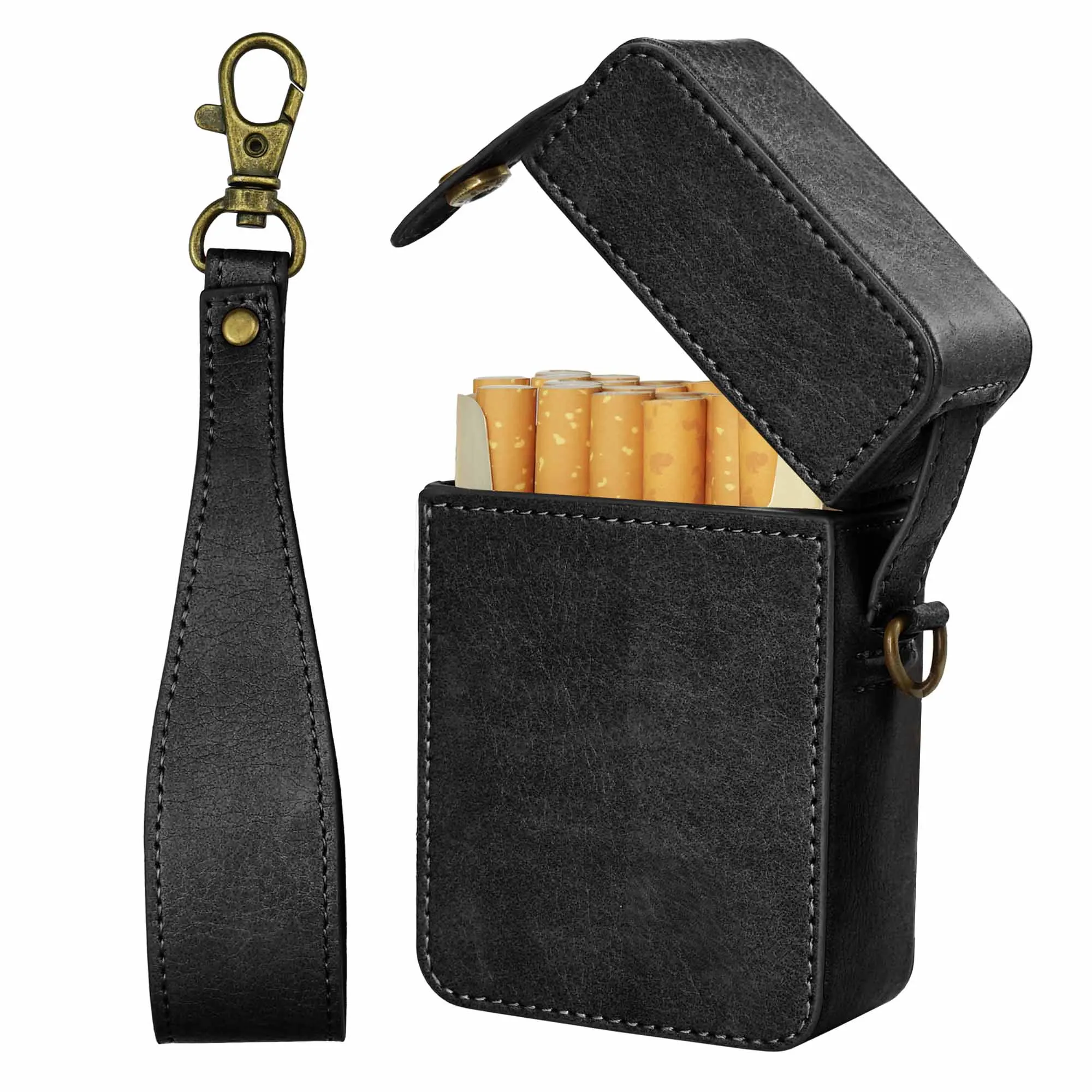 Retro Genuine Leather Cigarette Box PU Leather Cigarettes Case Cover Holder Big Capacity Lighter Tobacco Storage Box Men‘s Gifts