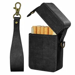 Retro Genuine Leather Cigarette Box PU Leather Cigarettes Case Cover Holder Big Capacity Lighter Tobacco Storage Box Men‘s Gifts