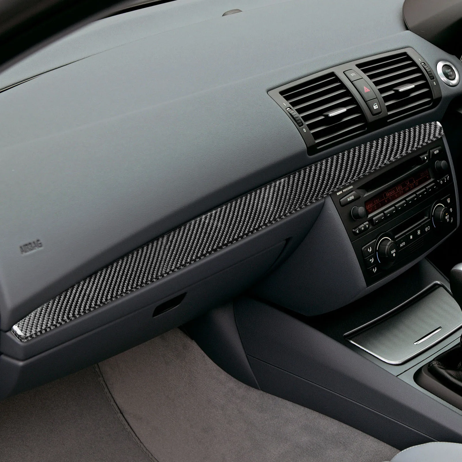 Für BMW 1er Serie E81 E82 E87 E88 2008-2013 Echte Carbon-Faser-Aufkleber Beifahrer-Armaturenbrett-Verkleidung Auto-Zubehör Innendekor