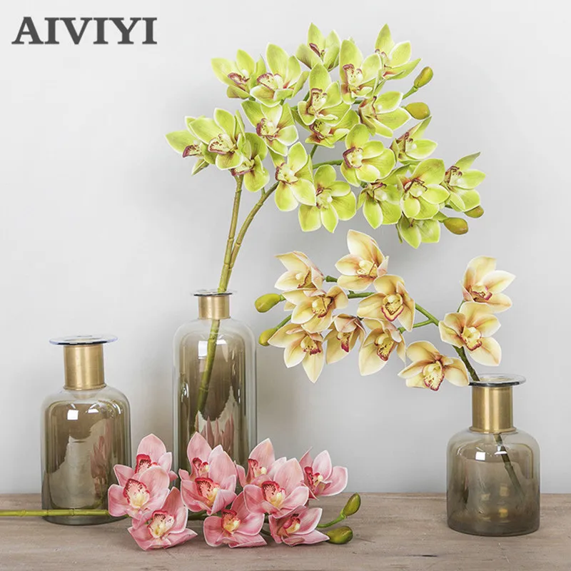 3D Printing Cymbidium High Quality Latex Real Touch Cymbidium Artifical Orchid Flower Wedding Decoration Home Decor Flowers Deco