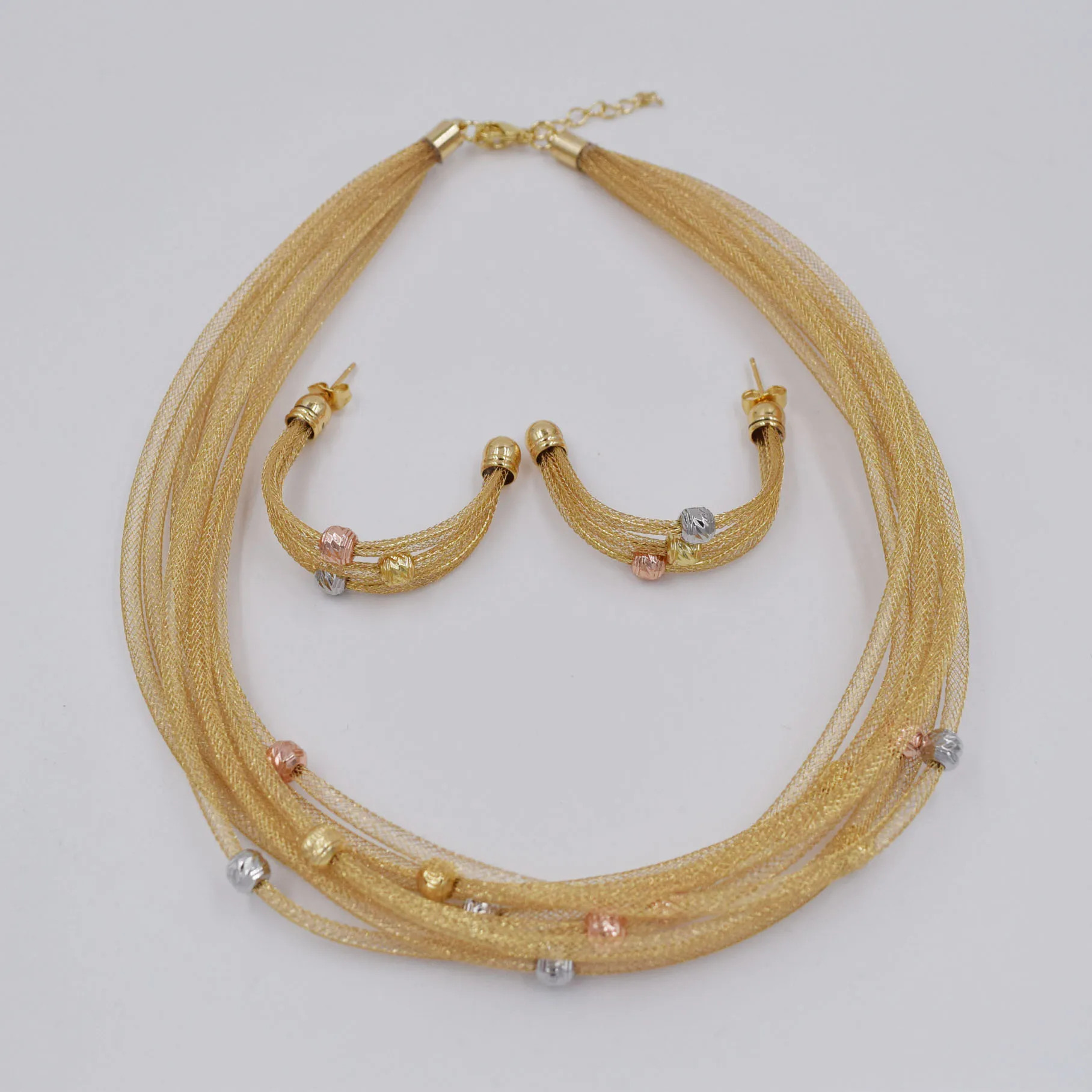 High Quality Ltaly 750 Gold color Jewelry Set For Women african beads jewlery fashion necklace set earring jewelry