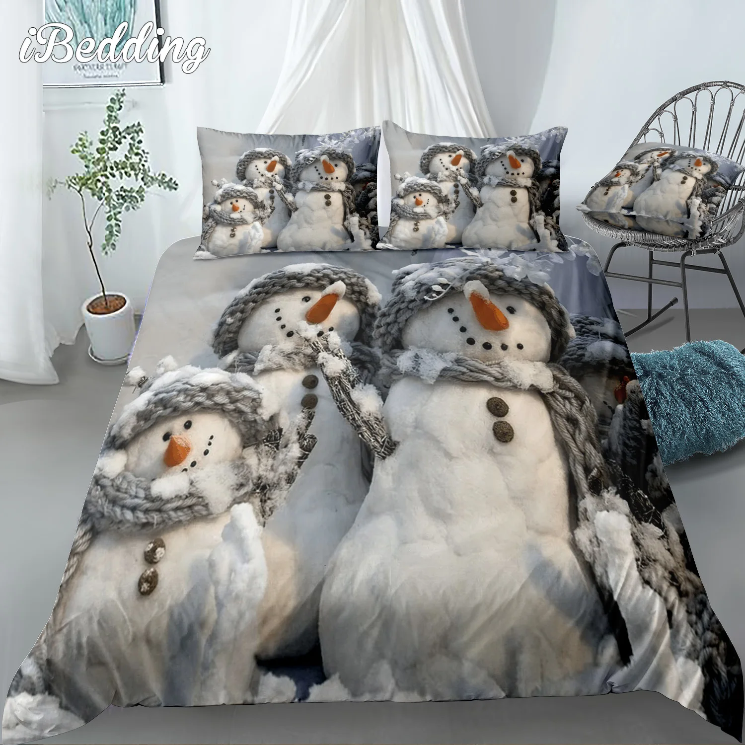 Christmas Theme Bedding Set A Cabin and Snow Man Luxury Duvet Cover with Pillowcase Bedroom Decor Size Twin Full Queen King